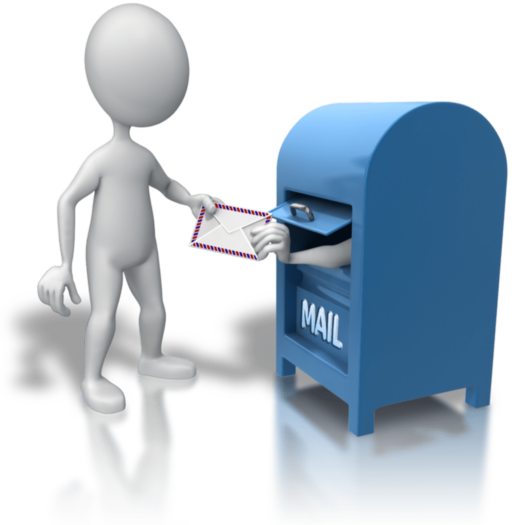IMAGE - Mailing Person Dropping a Letter into a Large Blue Mailbox to Contact Us via Mail - About Us Page - Contact Us via Mail Section - 1K PixRes - from FSCNS.com